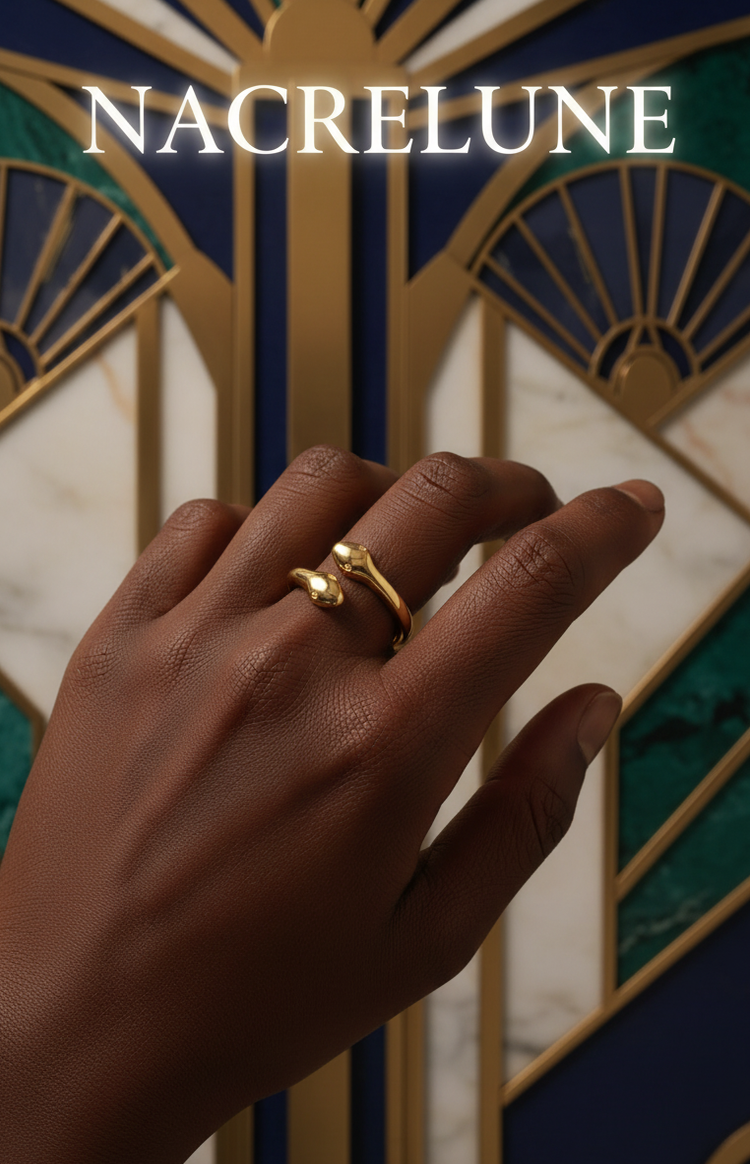 Bague Serpent Réglable en Plaqué Or – Double Tête | NACRELUNE