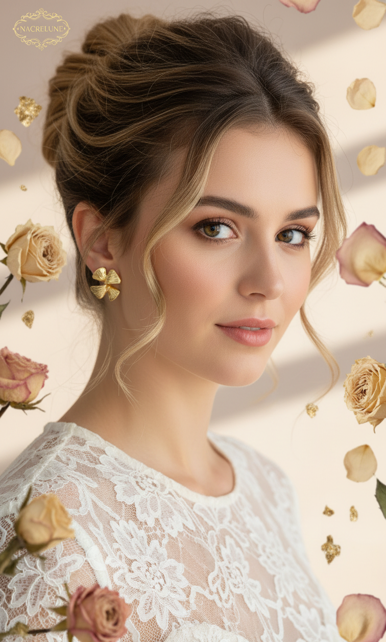 Boucles d'oreille Dorées Forme Fleur – Pétales Sculptés & Éclat Doré | NACRELUNE