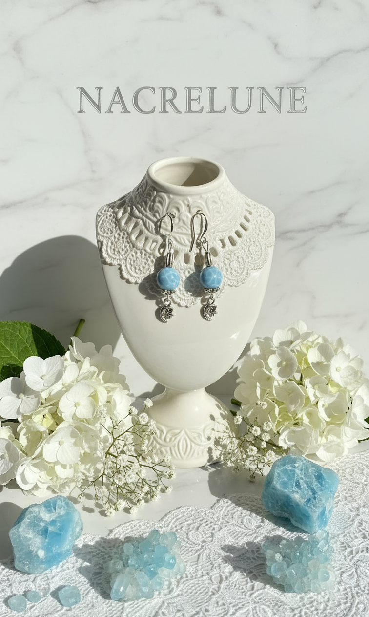 Boucles d'oreille en Larimar – Sérénité & Douceur Océane | NACRELUNE