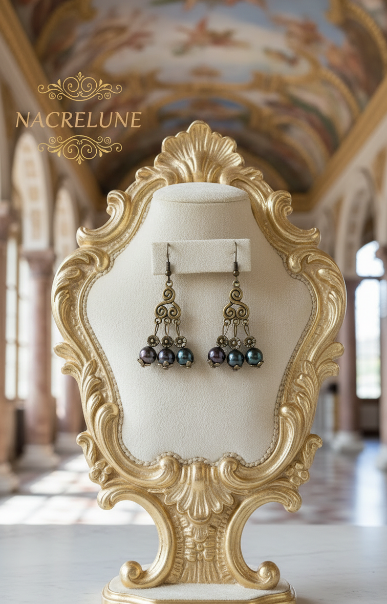 Boucles d'Oreille Perles de Nacre Noires aux Reflets Verts – Bijou Naturel Rare | NACRELUNE