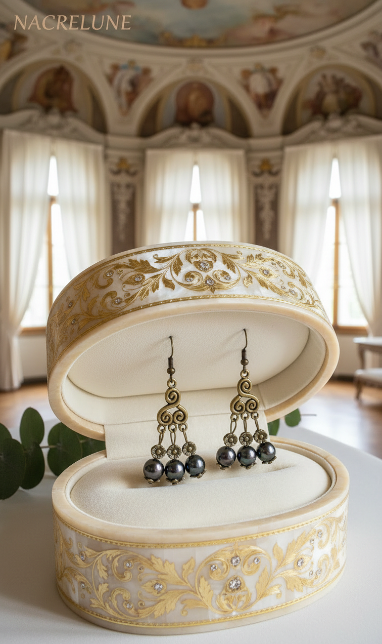 Boucles d'Oreille Perles de Nacre Noires aux Reflets Verts – Bijou Naturel Rare | NACRELUNE