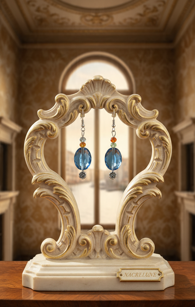 Boucles d'Oreille Strass Multicolores & Bleu – Bijou Fantaisie Étincelant | NACRELUNE