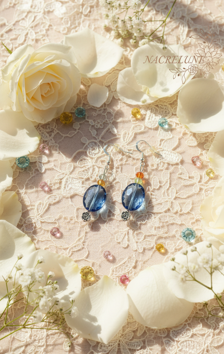 Boucles d'Oreille Strass Multicolores & Bleu – Bijou Fantaisie Étincelant | NACRELUNE