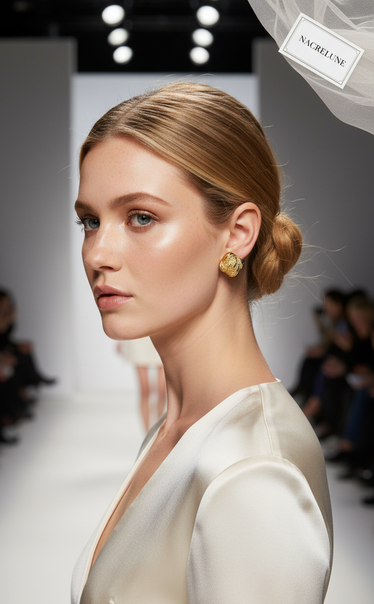 Boucles d'oreille Dorées Carrées Texturées – Torsade & Micro-Cristaux | NACRELUNE