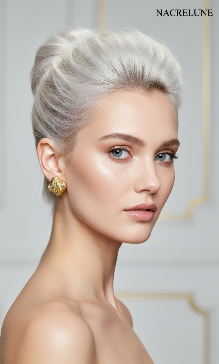 Boucles d'oreille Dorées Carrées Texturées – Torsade & Micro-Cristaux | NACRELUNE