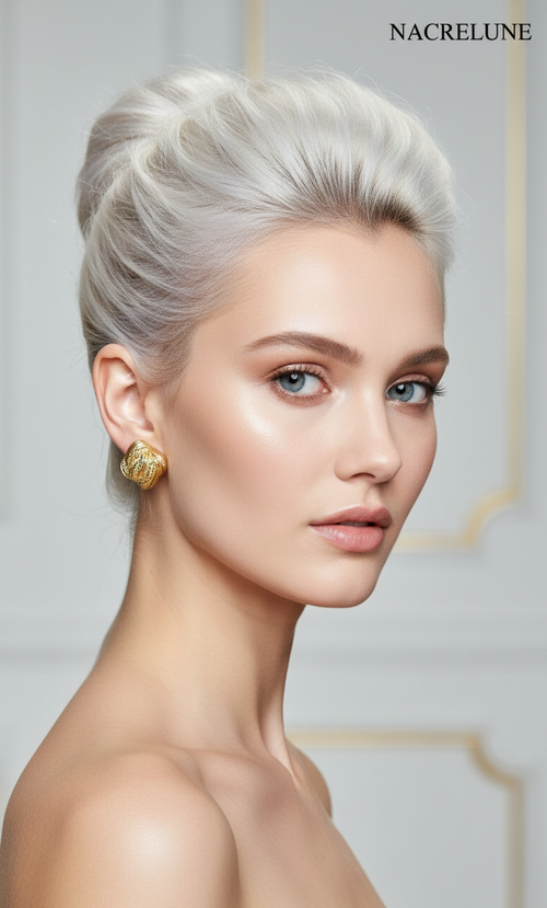 Boucles d'oreille Dorées Carrées Texturées – Torsade & Micro-Cristaux | NACRELUNE