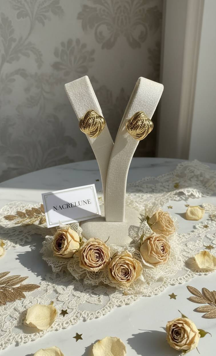 Boucles d'oreille Dorées Carrées Texturées – Torsade & Micro-Cristaux | NACRELUNE