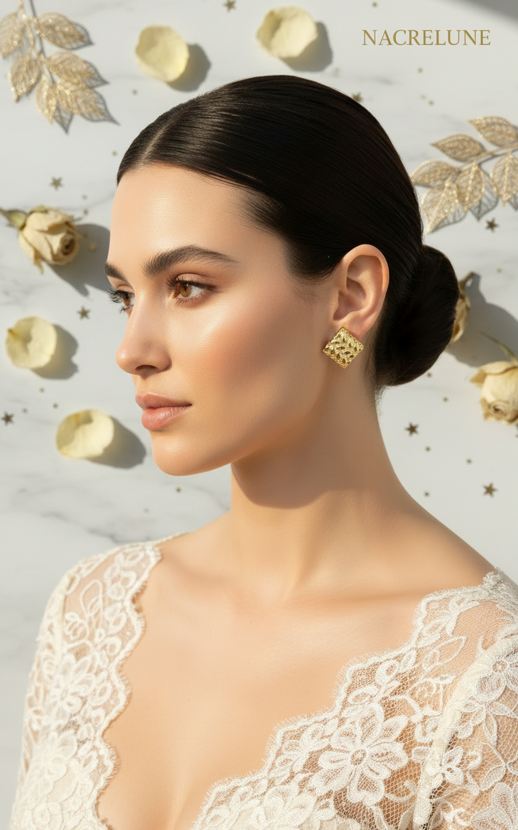 Pendientes Dorados Forma Rombo – Trenzado Dorado & Elegancia Gráfica | NACRELUNE