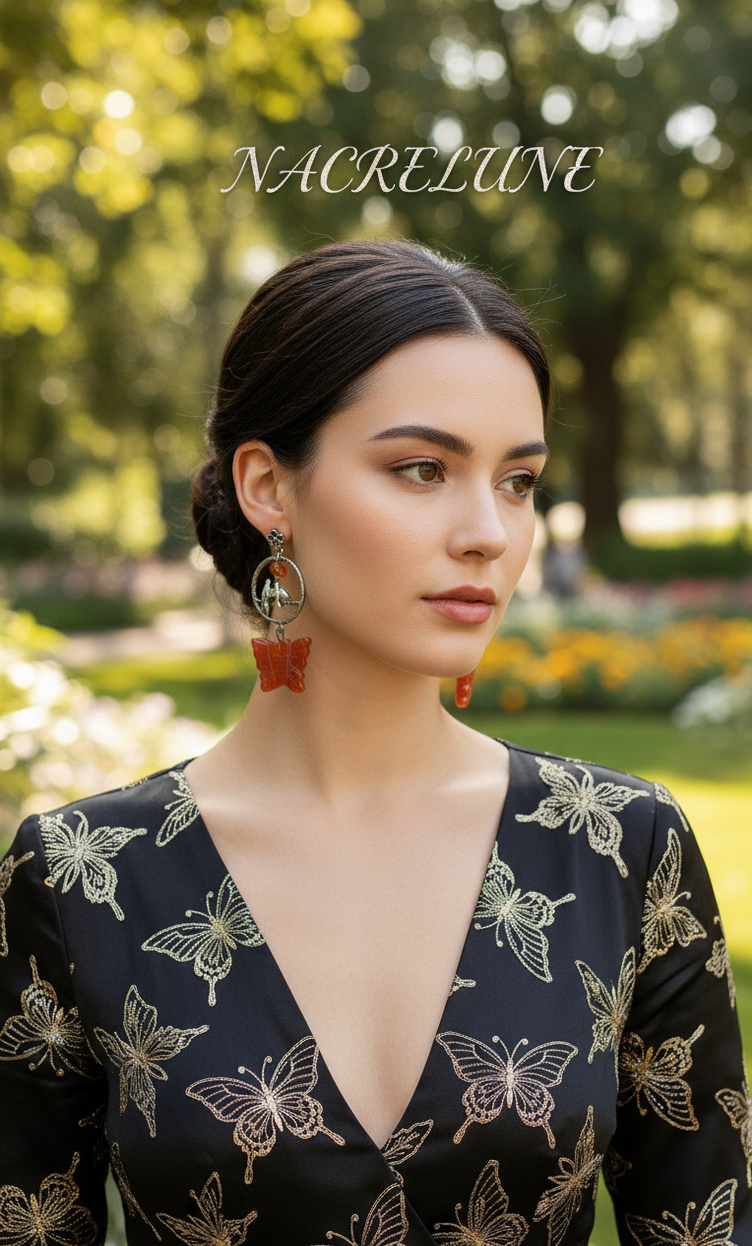 Boucles d’oreilles agate cornaline, papillons et oiseaux-NACRELUNE NACRELUNE boucles d'oreille