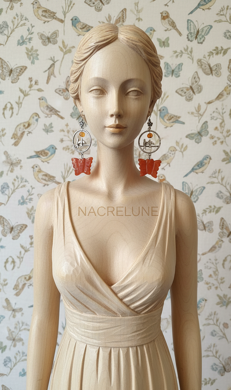 Boucles d’oreilles agate cornaline, papillons et oiseaux-NACRELUNE NACRELUNE boucles d'oreille