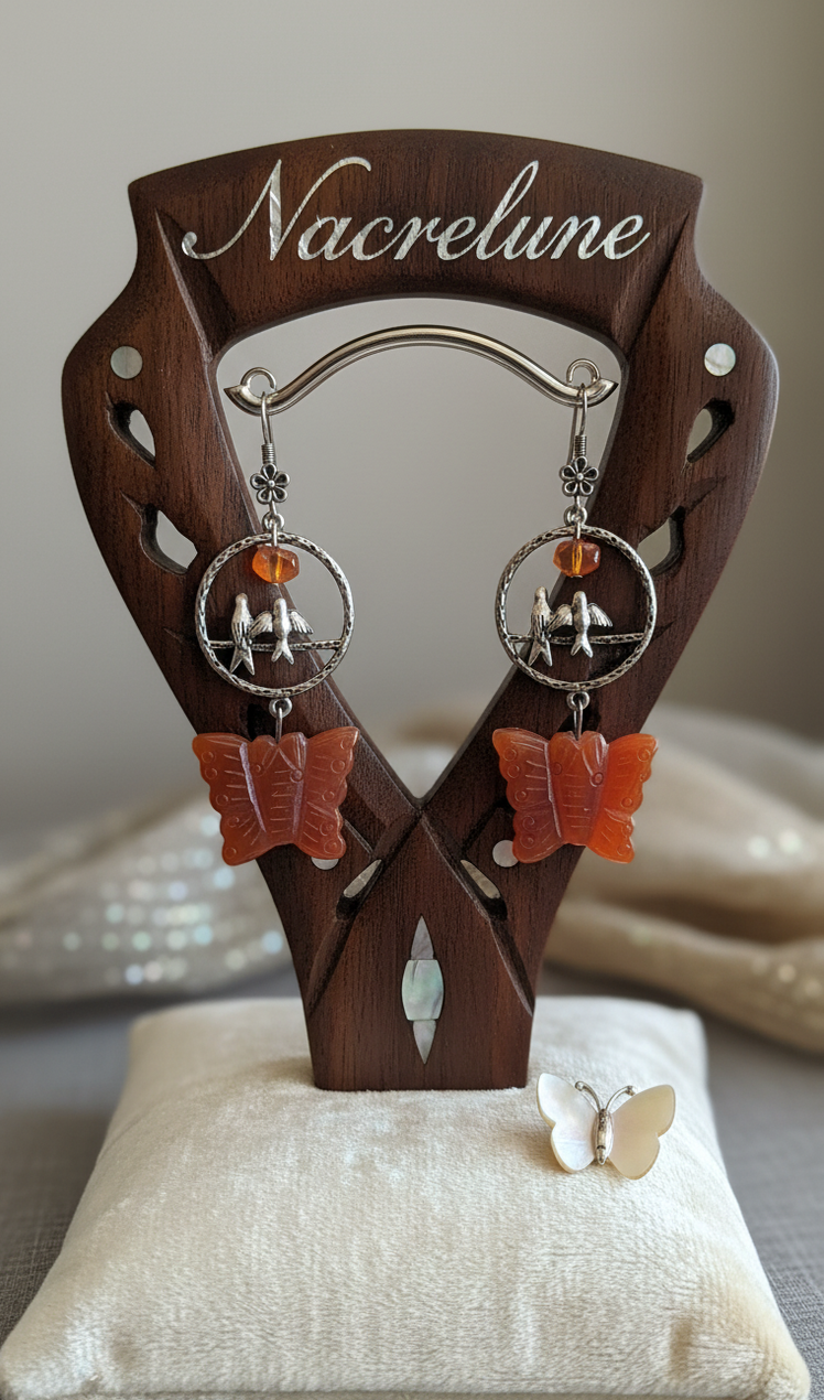 Boucles d’oreilles agate cornaline, papillons et oiseaux-NACRELUNE NACRELUNE boucles d'oreille