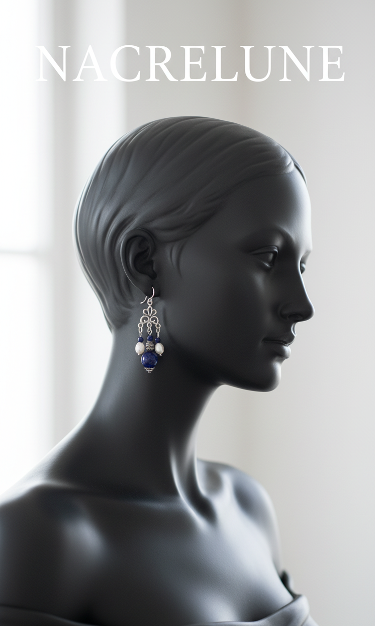 Boucles d'Oreille en Lapis Lazuli & Perles – Pierre de Sagesse | NACRELUNE NACRELUNE boucles d'oreille