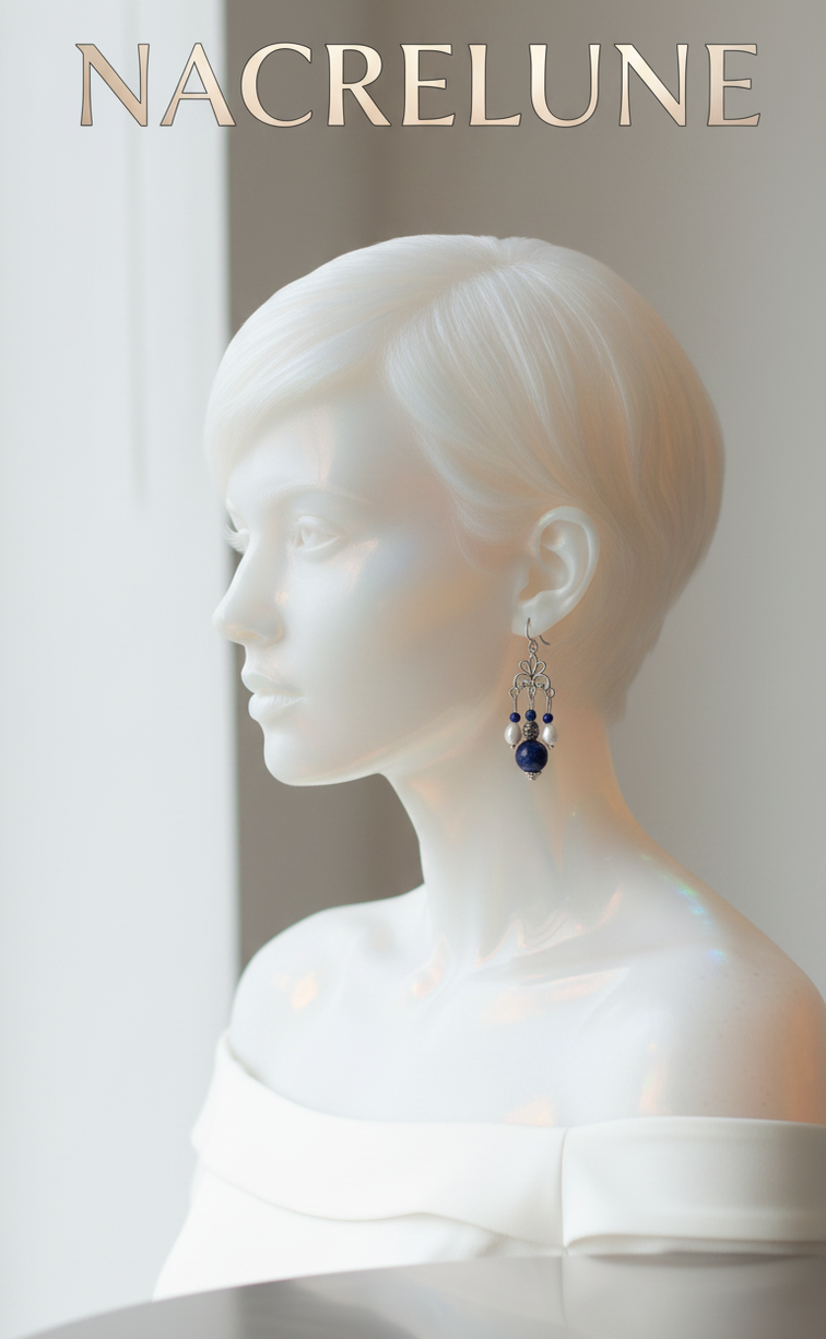 Boucles d'Oreille en Lapis Lazuli & Perles – Pierre de Sagesse | NACRELUNE NACRELUNE boucles d'oreille