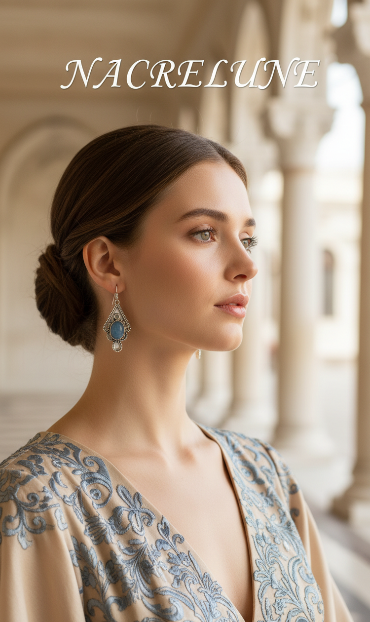 Boucles d’oreilles argent 925 et calcédoine bleue – Modèle 2-NACRELUNE NACRELUNE boucles d'oreille