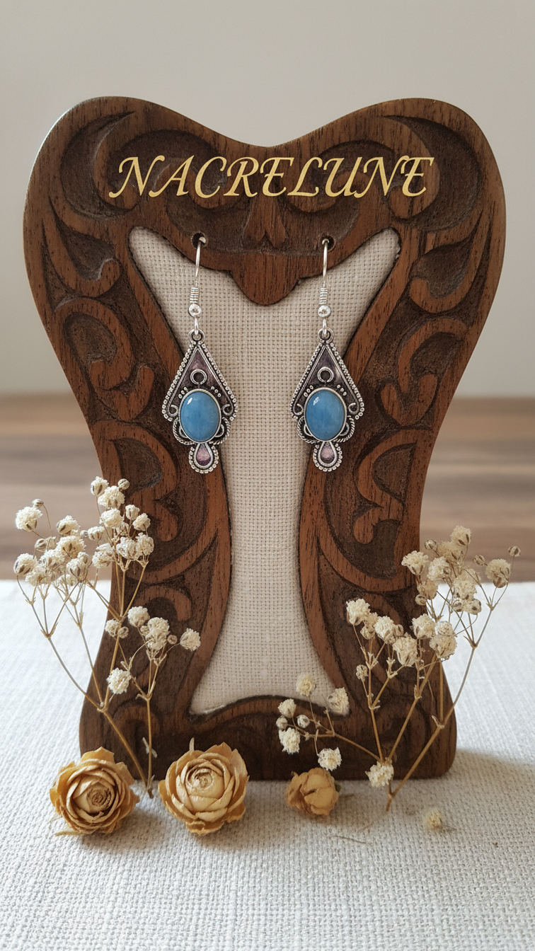 Boucles d’oreilles argent 925 et calcédoine bleue – Modèle 2-NACRELUNE NACRELUNE boucles d'oreille