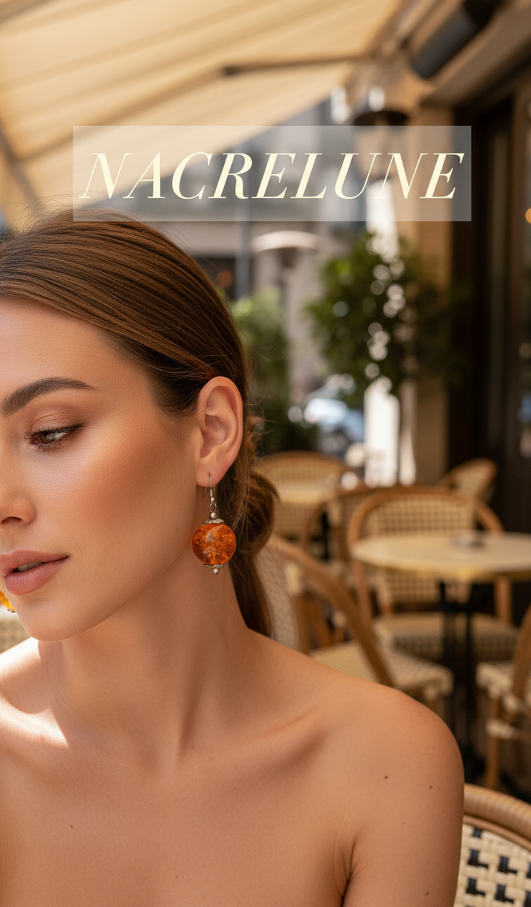 Boucles d’oreilles en ambre pressé (reconstitué)-NACRELUNE NACRELUNE boucles d'oreille