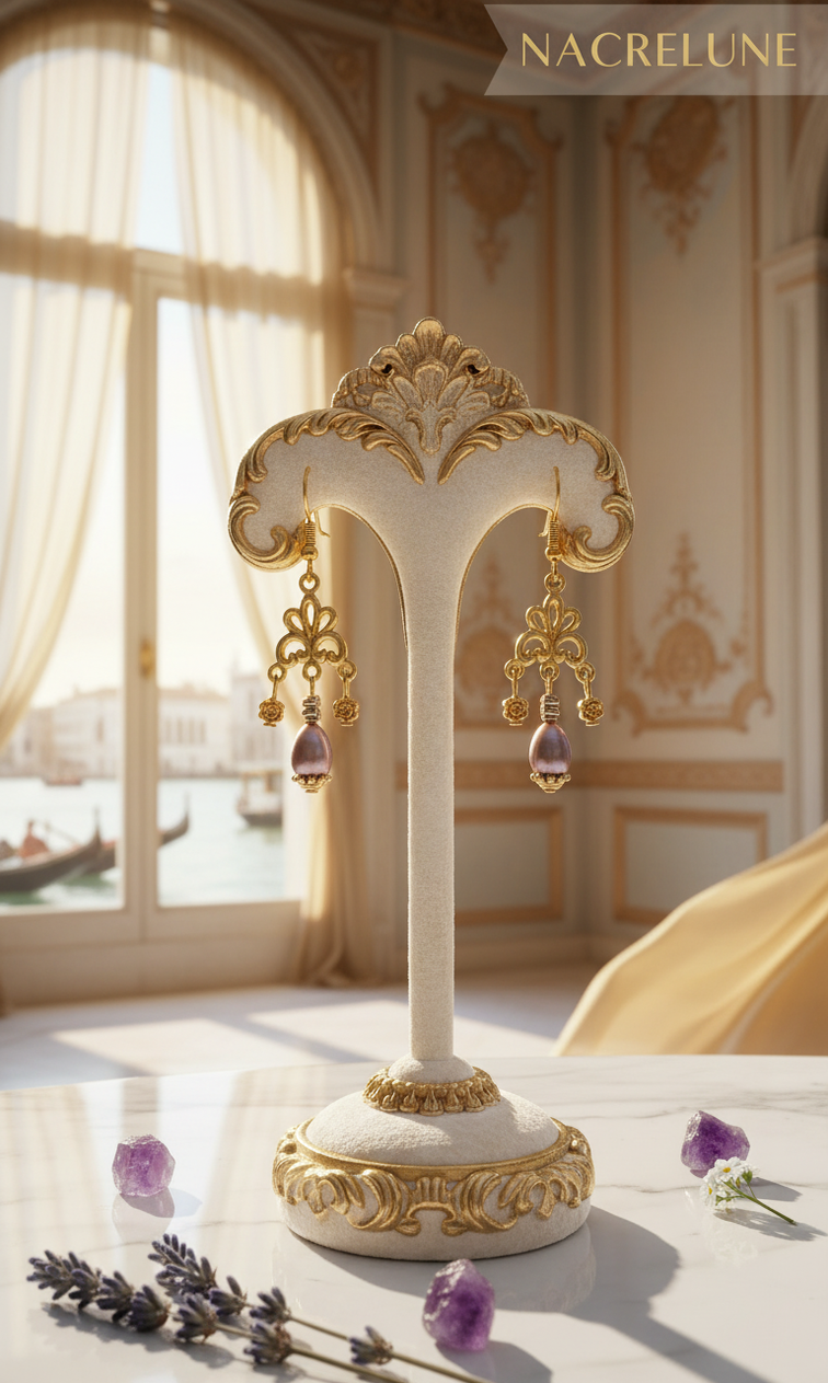Boucles d'oreille perle de culture mauve – Bijou nacré & élégance violette | NACRELUNE