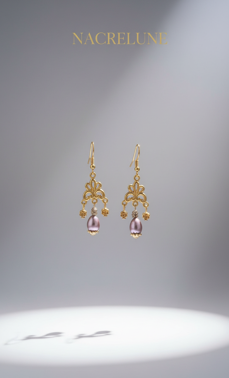Boucles d'oreille perle de culture mauve – Bijou nacré & élégance violette | NACRELUNE