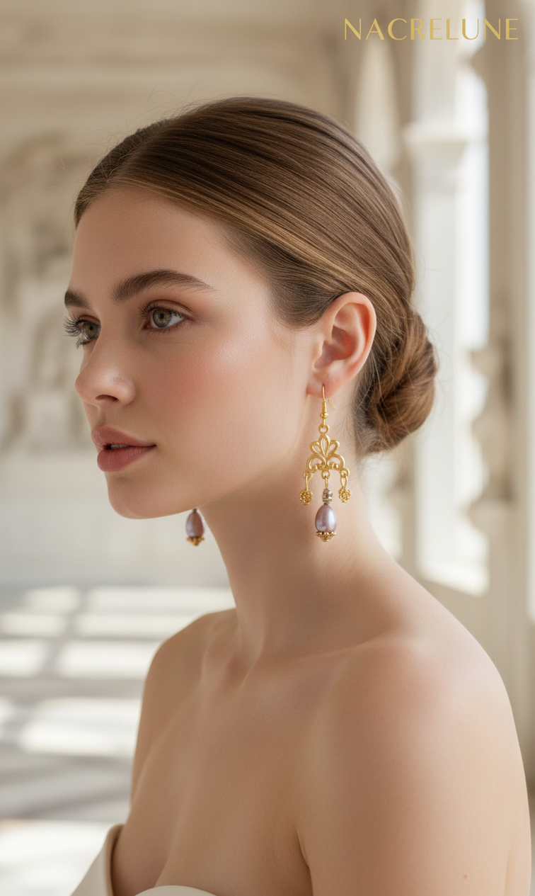 Boucles d'oreille perle de culture mauve – Bijou nacré & élégance violette | NACRELUNE