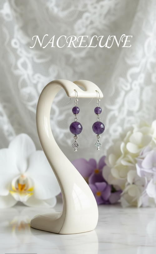 Boucles d'oreille en améthyste naturelle | NACRELUNE nacrelune.com boucles d'oreille