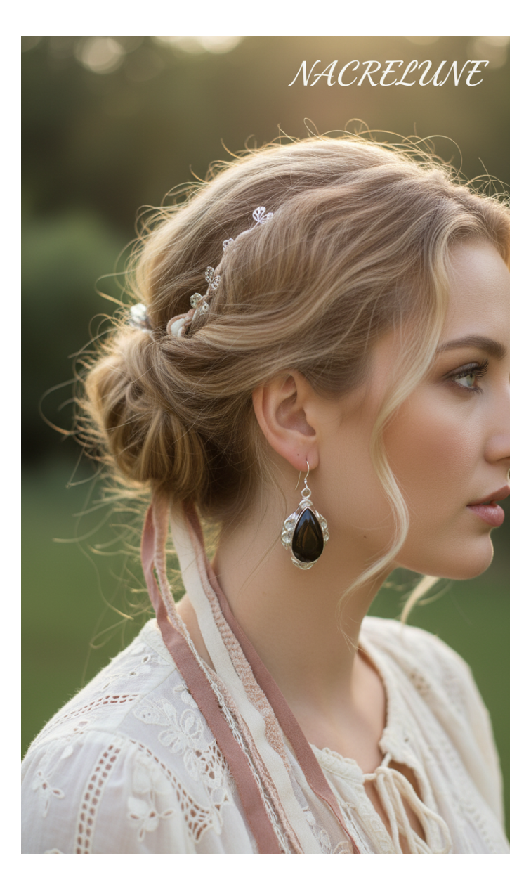 Boucles d'oreille en argent et onyx poli