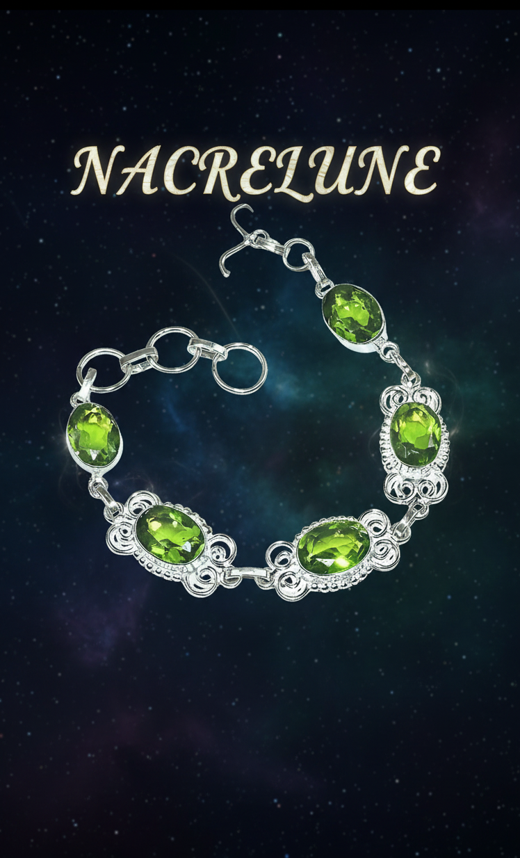Armband Silber & Peridote (Olivine) - Stein der Erneuerung & Vitalität | NACRELUNE