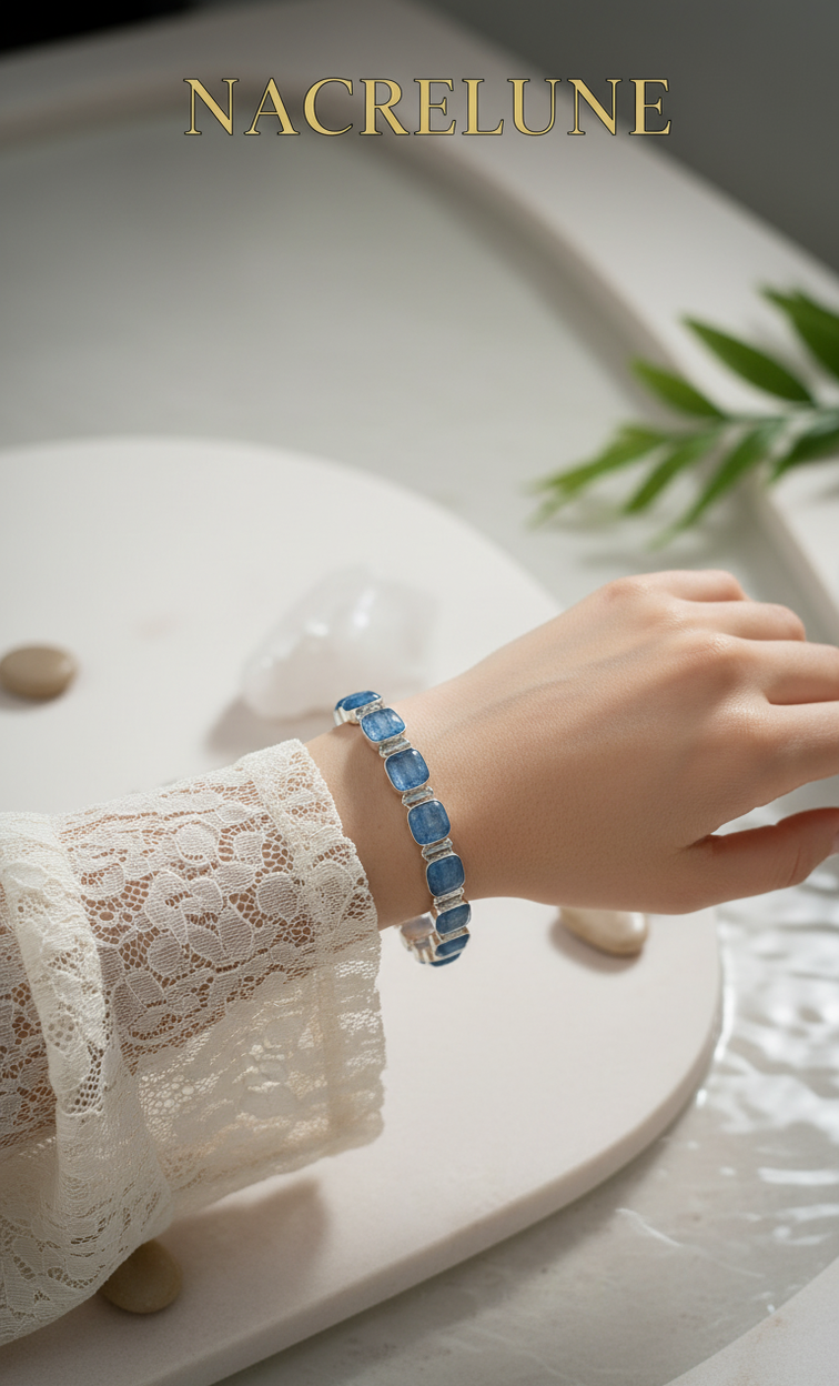 Bracelet Argent & Cyanites Polies | Pierre Bleue Auto-Purifiante – Nacrelune nacrelune.com bracelet