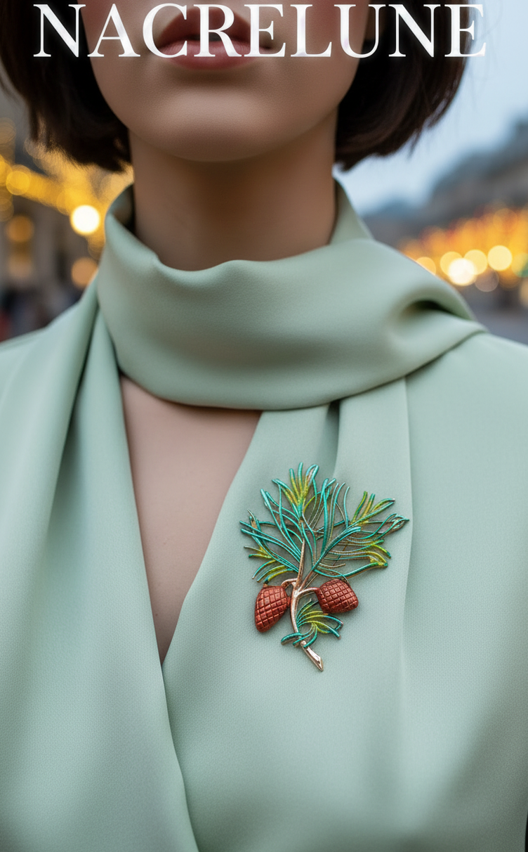 Broche Branche de Pin – Bijou Botanique Doré | NACRELUNE NACRELUNE broche