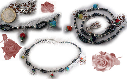 petites perles de culture avec pendentifs fleurs verre C104