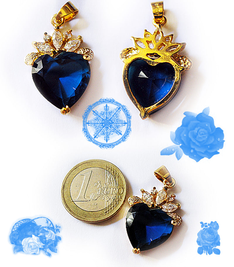 Pendentif coeur zirconia (Bleu) C170