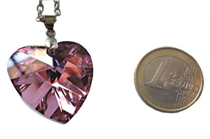 Heart crystal necklace with chain (pink)C204