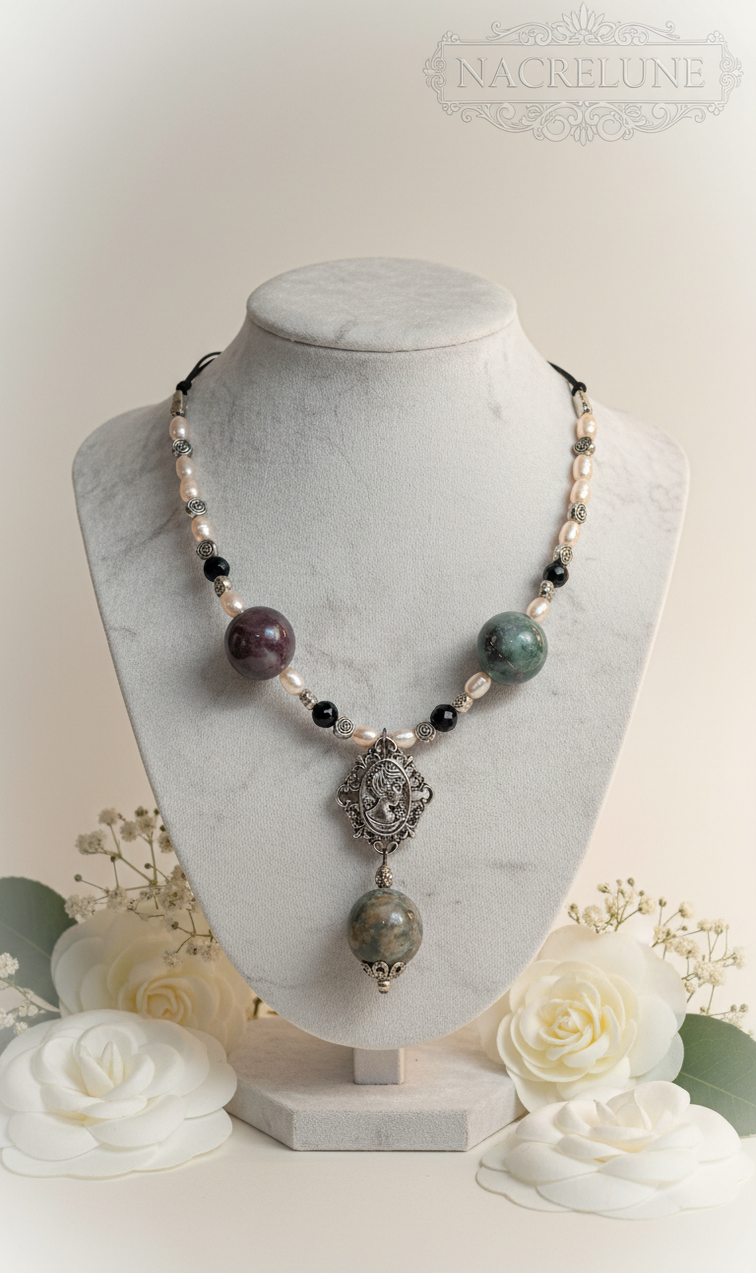 Collier Agates Indiennes Polies & Camée Métal | NACRELUNE nacrelune.com collier