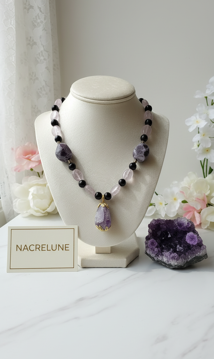 Collier Améthystes Variées Naturelles | NACRELUNE nacrelune.com collier