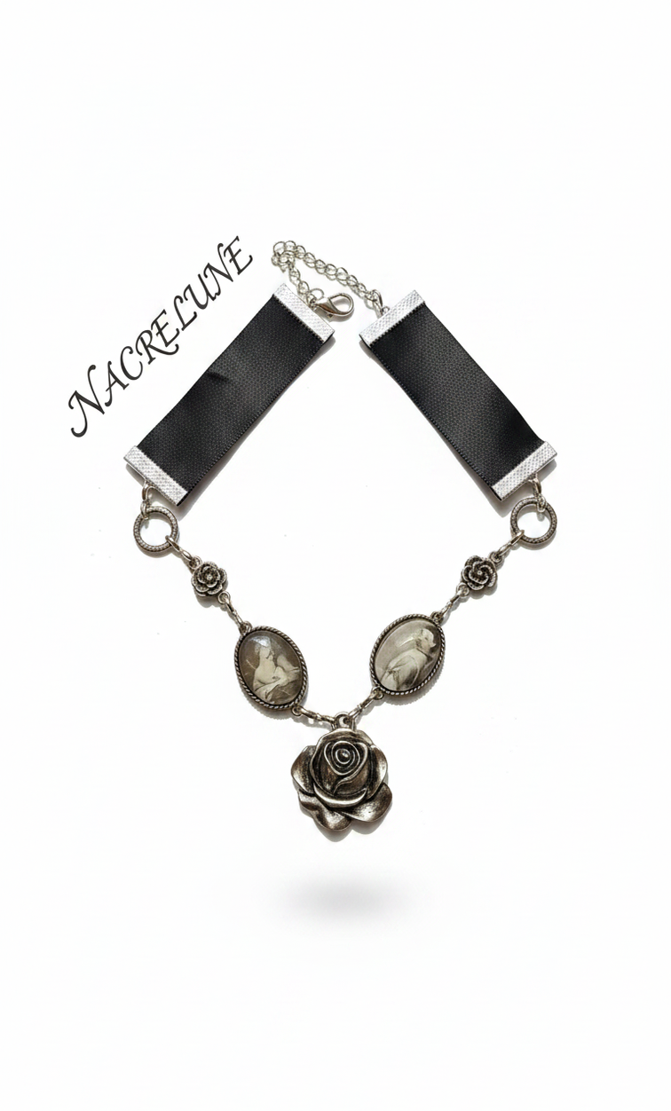 Cameos on Satin Ribbon, Lace, and Vintage Edwardian Collar