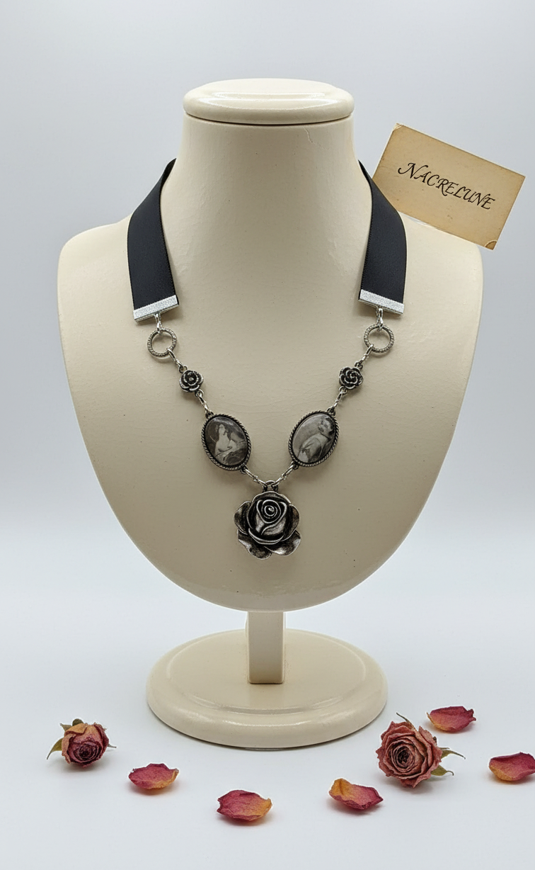 Cameos on Satin Ribbon, Lace, and Vintage Edwardian Collar