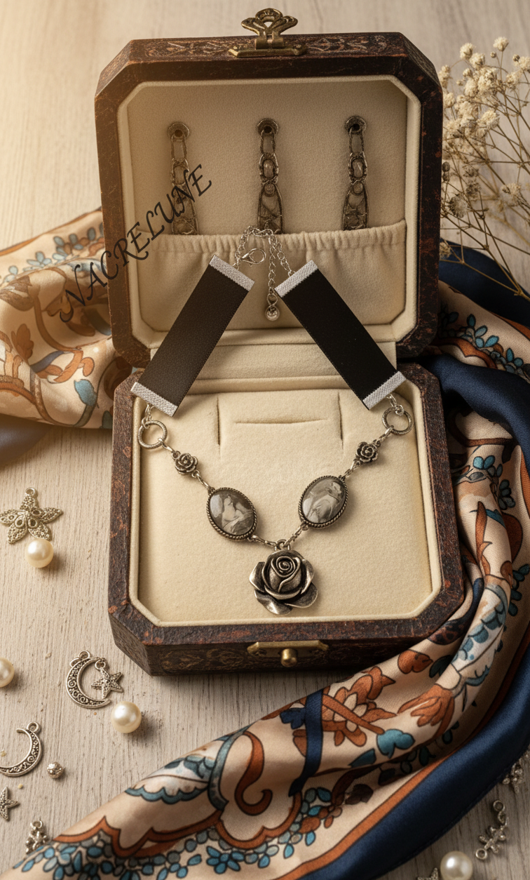 Cameos on Satin Ribbon, Lace, and Vintage Edwardian Collar