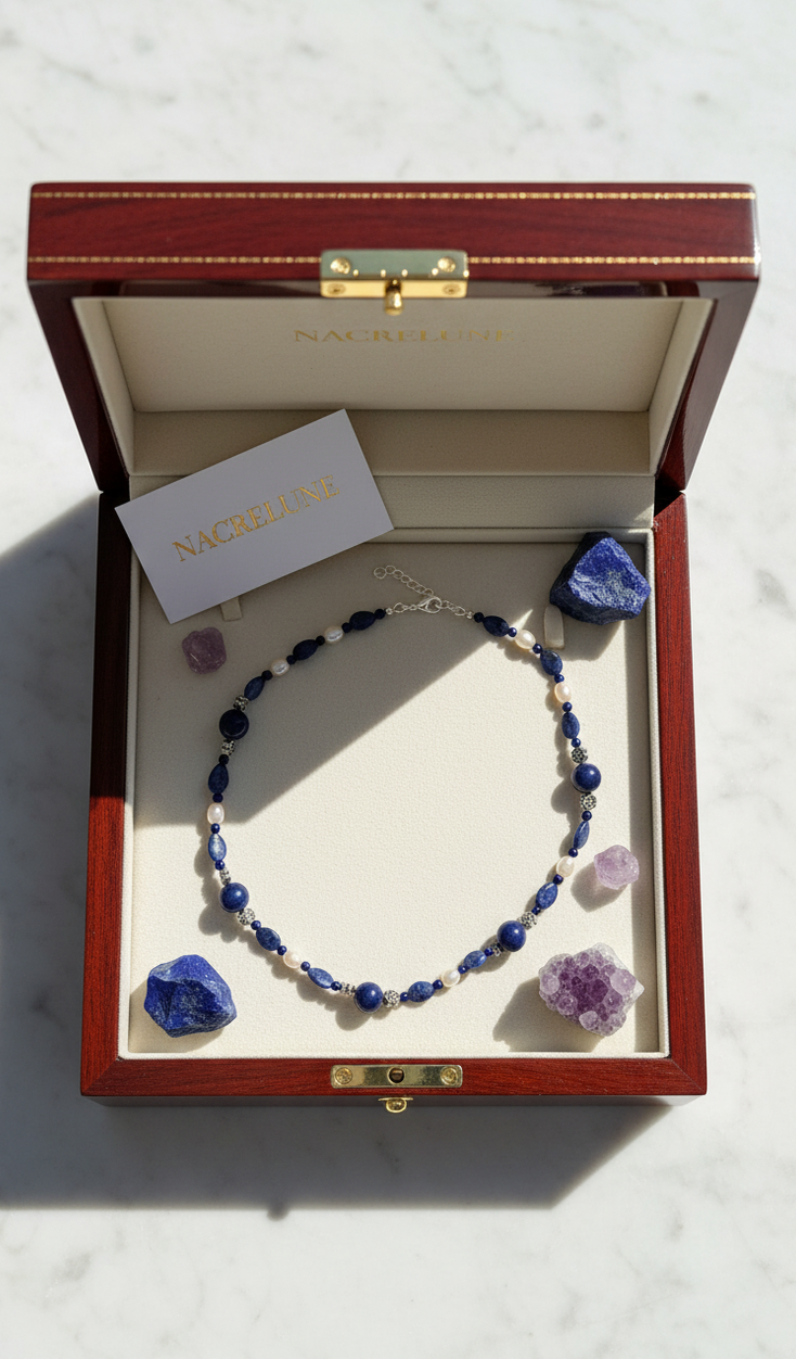 Collier Lapis Lazuli & Perles | NACRELUNE nacrelune.com collier