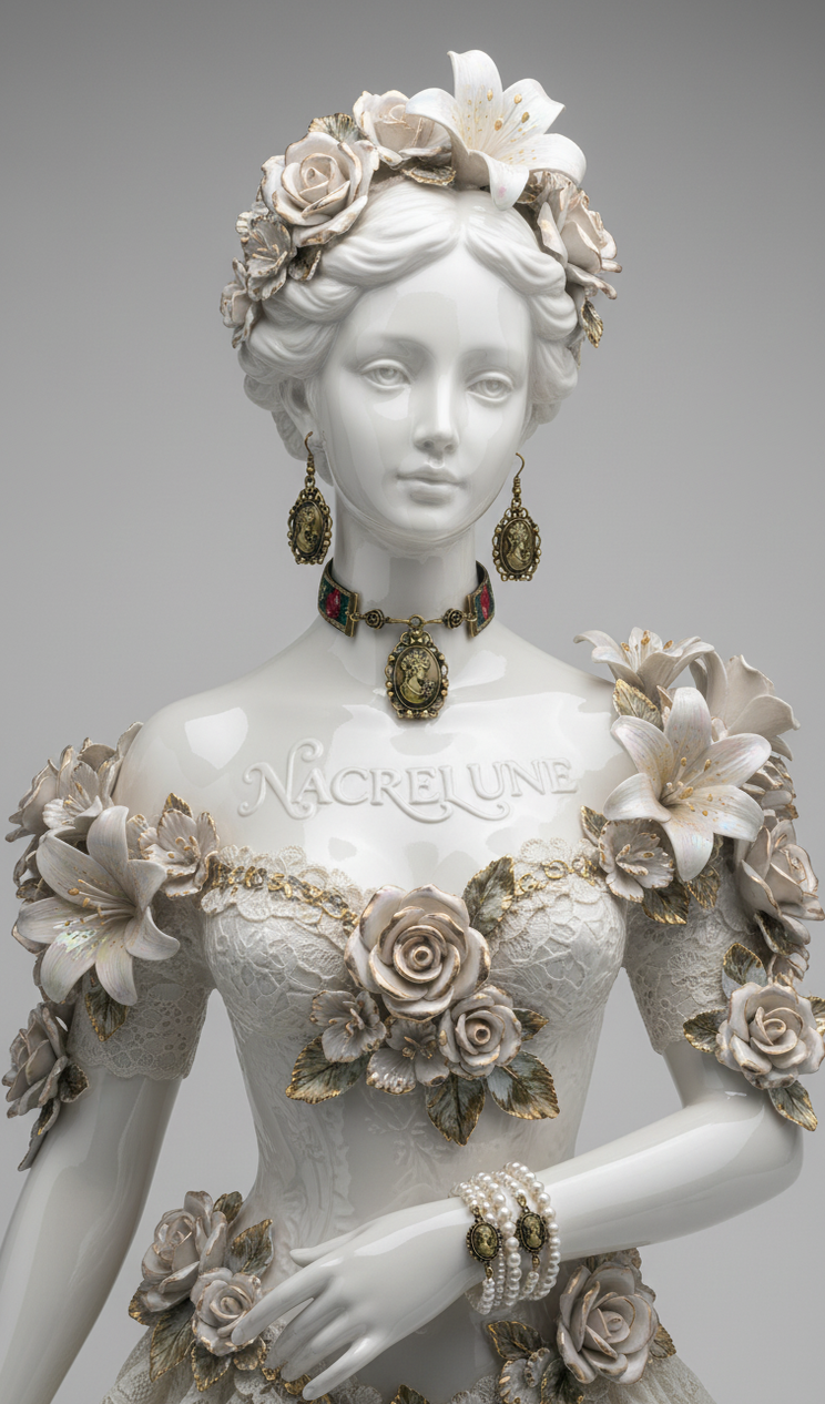 collar with brocade ribbon and metallic cameo