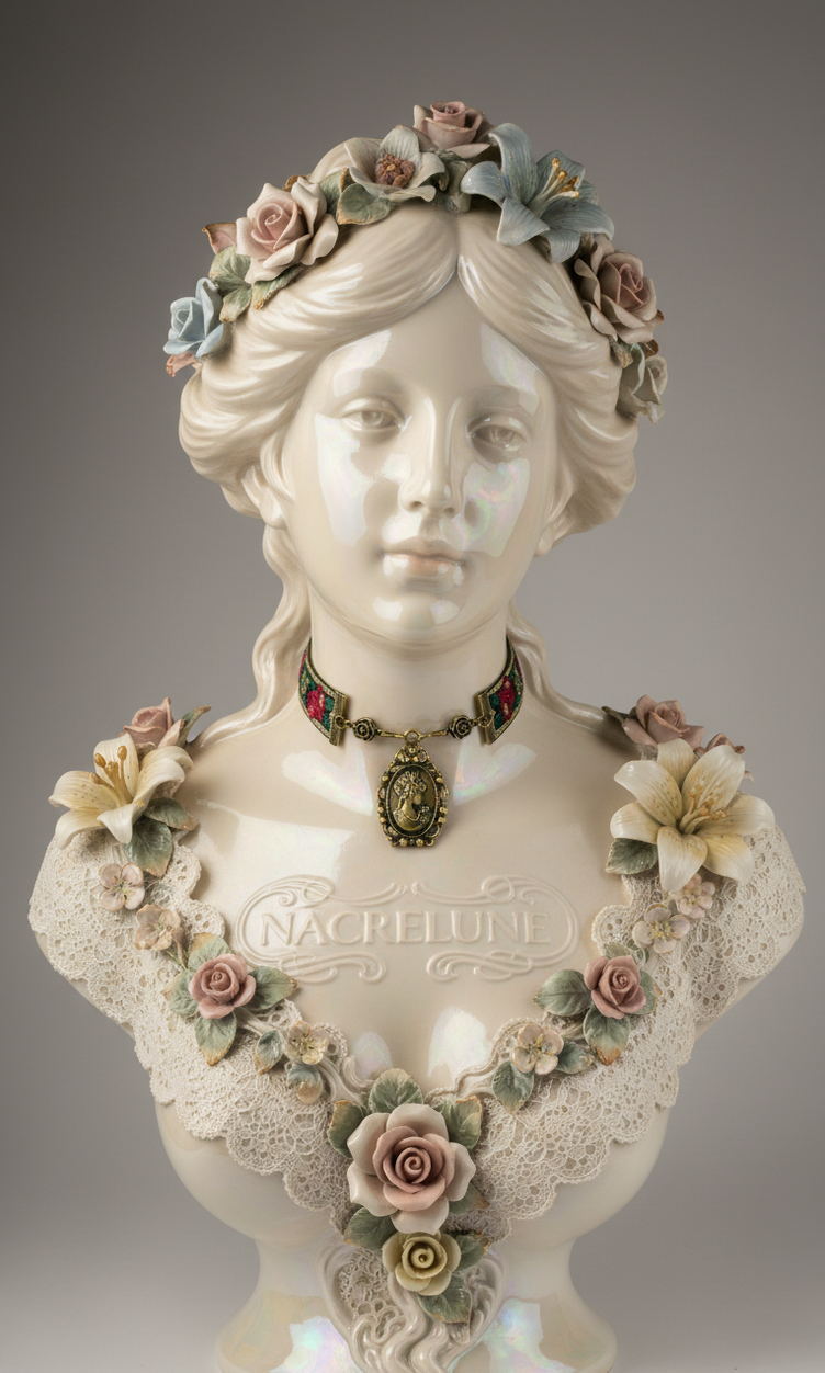 collar with brocade ribbon and metallic cameo