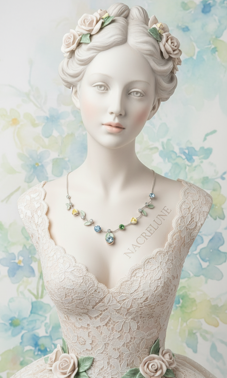 Halskette mit Strass & Porzellanblüten | NACRELUNE