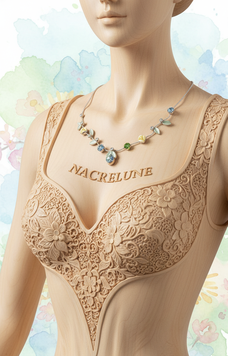 Halskette mit Strass & Porzellanblüten | NACRELUNE
