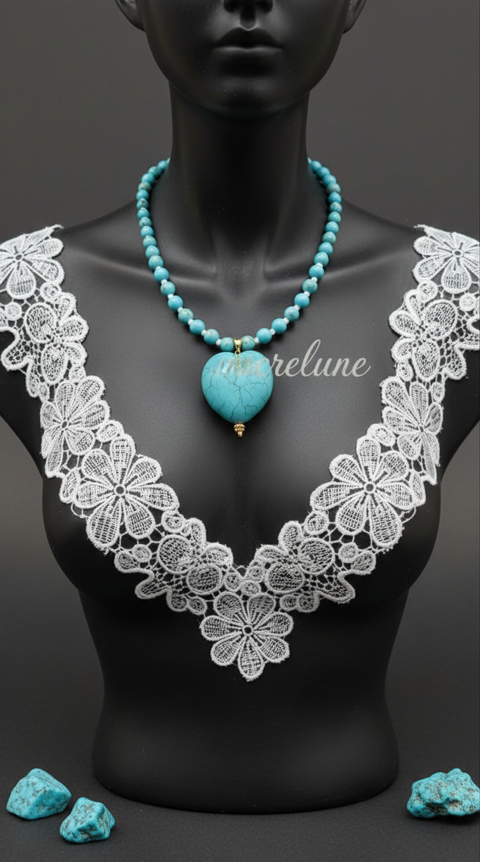Collier Turquoise Naturelle & Pendentif Cœur – Protection & Soin du Cœur | NACRELUNE NACRELUNE collier