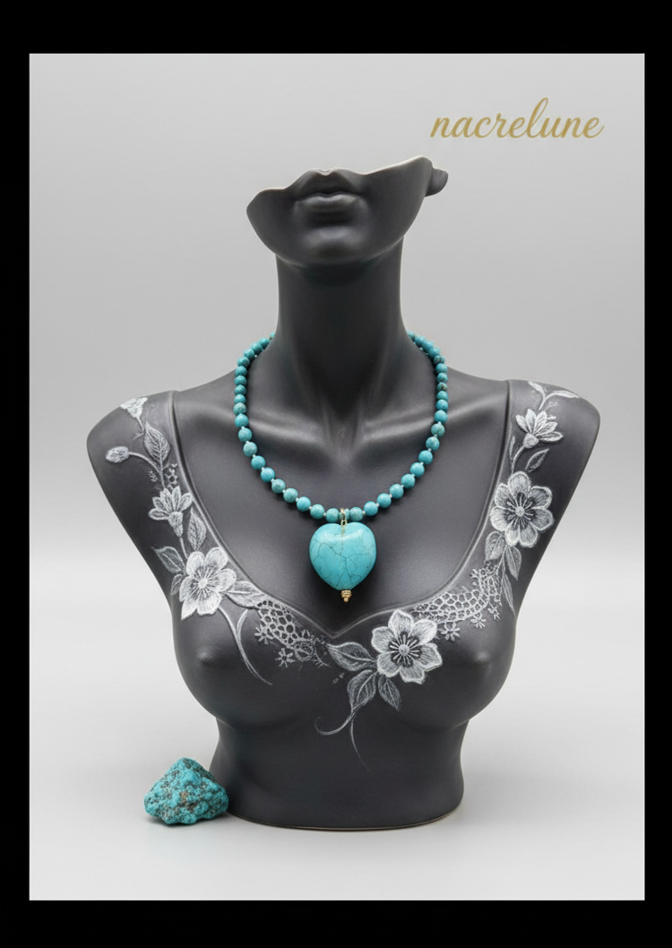 Collier Turquoise Naturelle & Pendentif Cœur – Protection & Soin du Cœur | NACRELUNE NACRELUNE collier