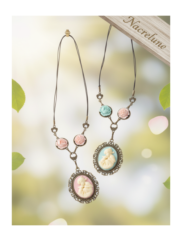 Necklace with roses and resin cameo: choose your color