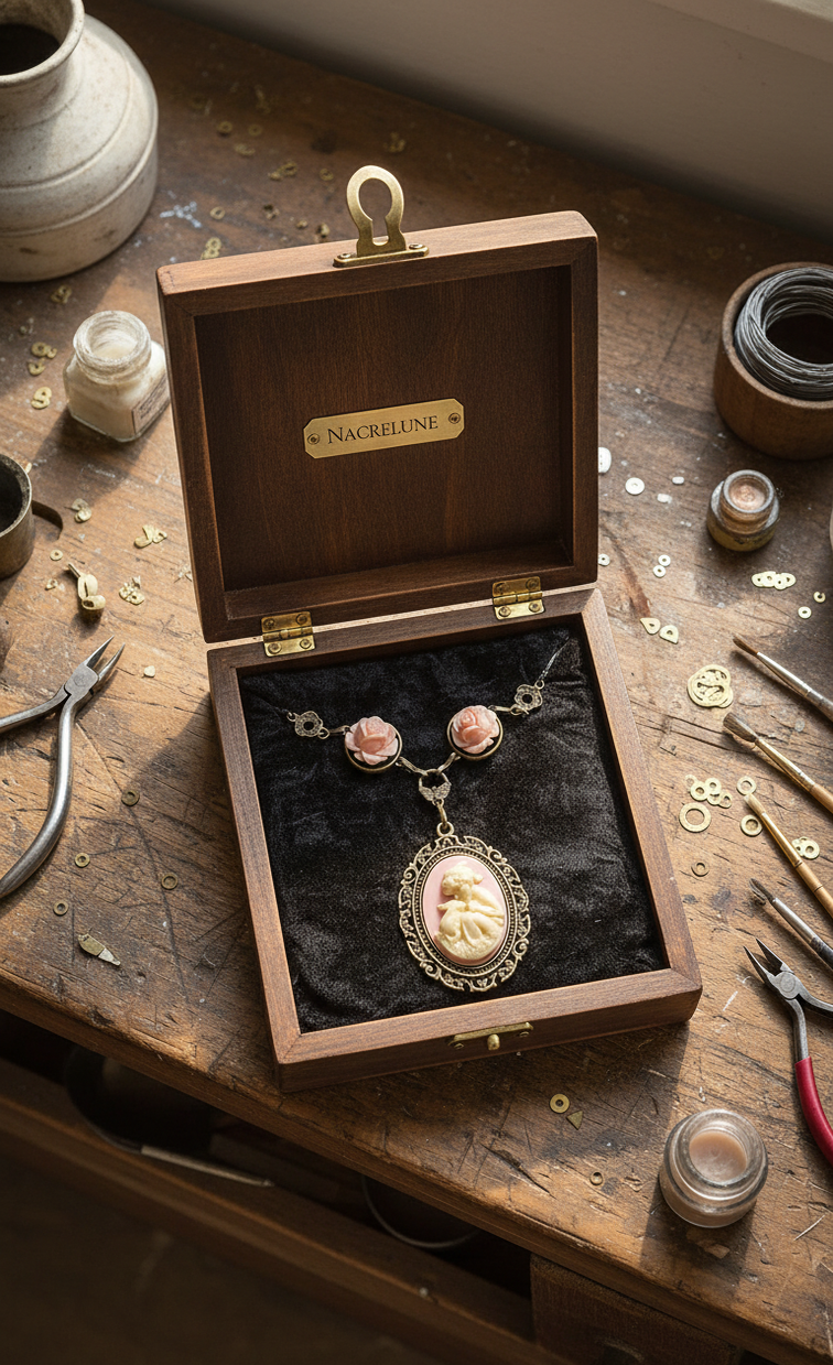 Necklace with roses and resin cameo: choose your color