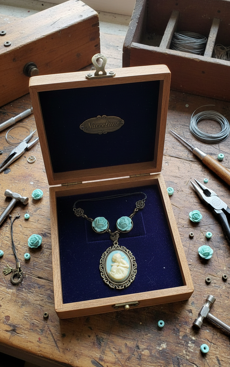 Necklace with roses and resin cameo: choose your color