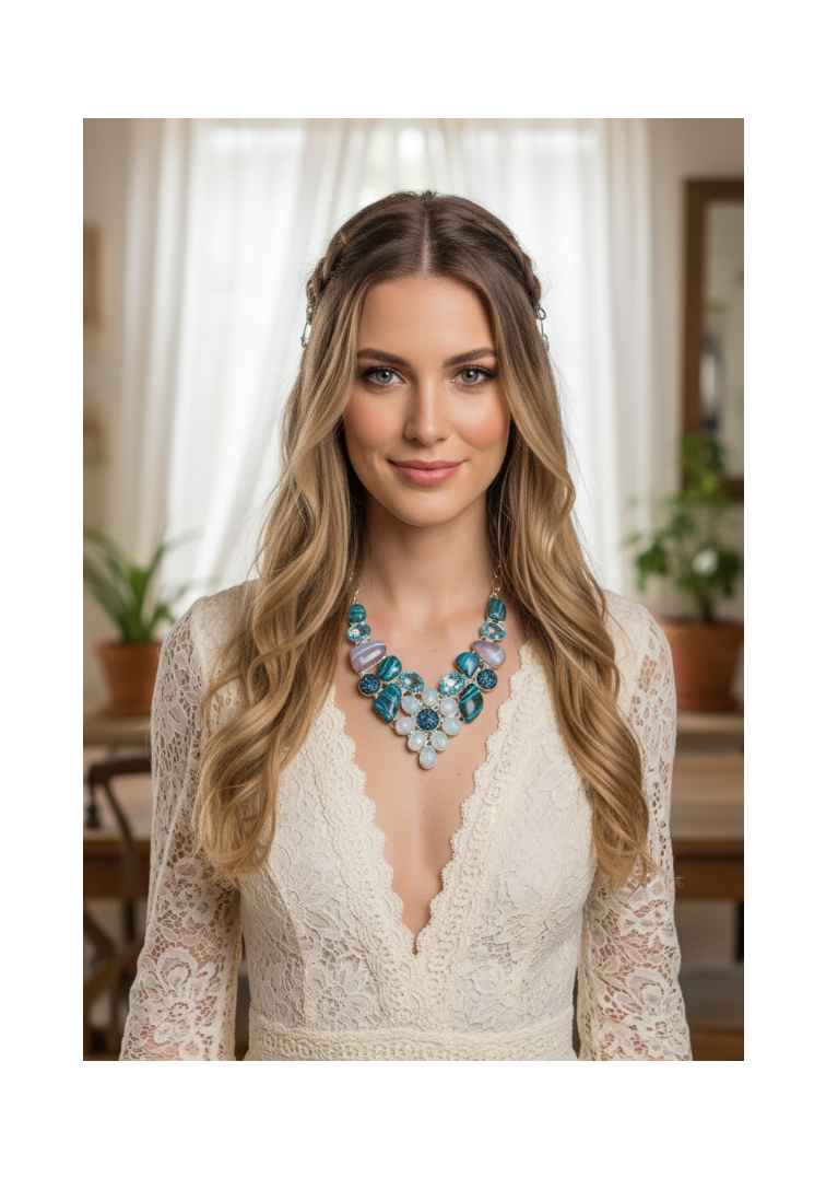 Collier en argent 925 avec pierres fines et pierres de lune