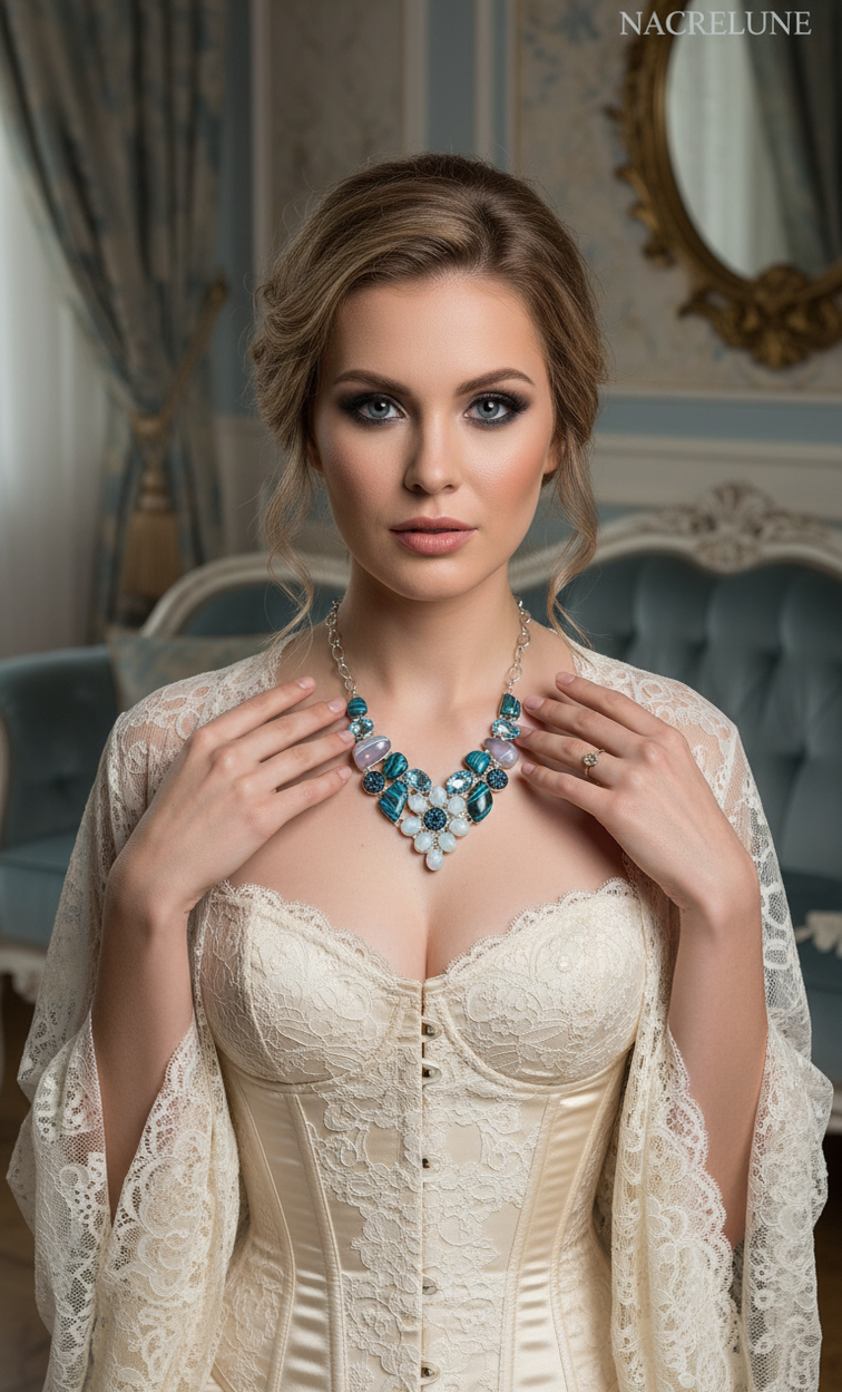 Collier en argent 925 avec pierres fines et pierres de lune