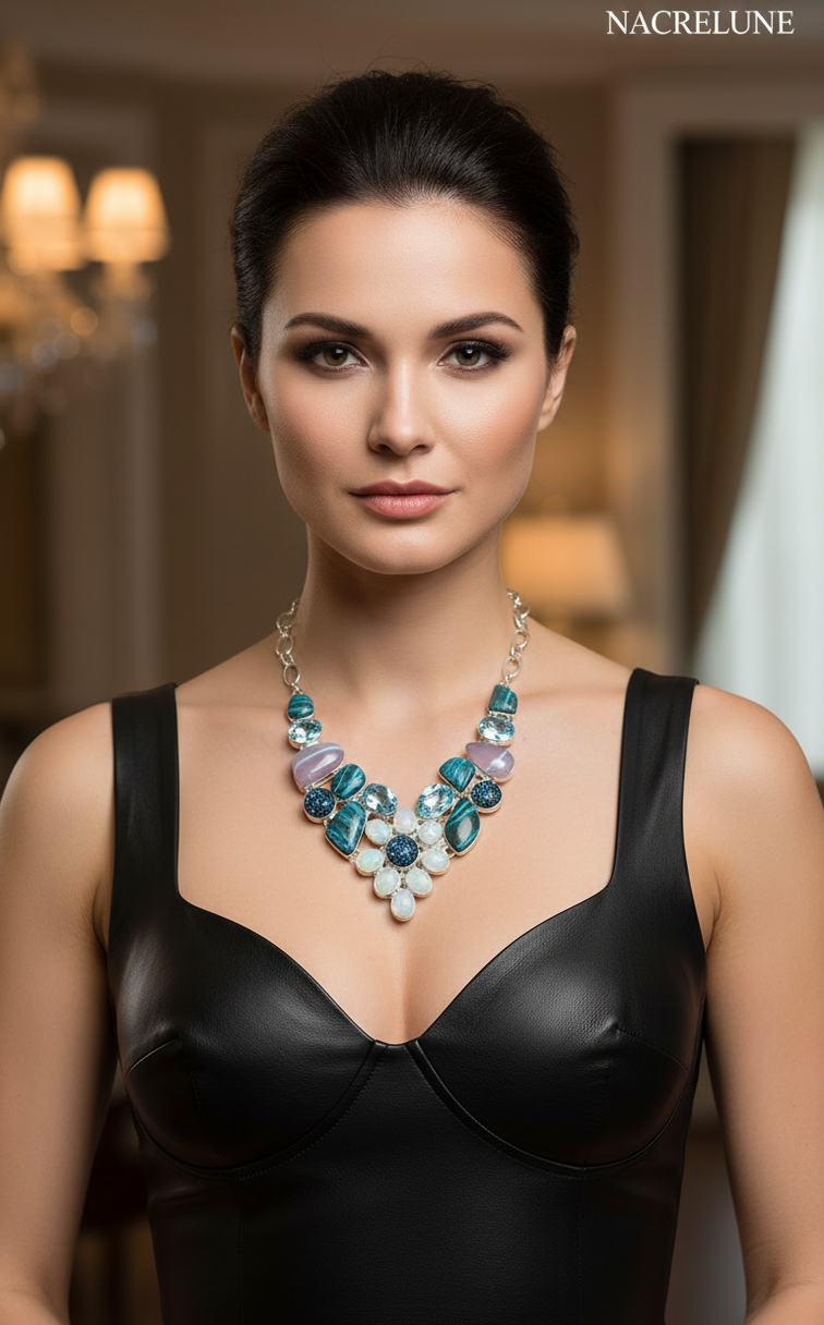 Collier en argent 925 avec pierres fines et pierres de lune