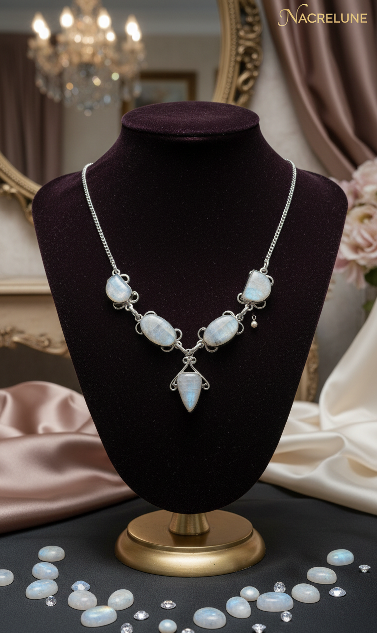 Collier en argent et pierres de lune modèle 1